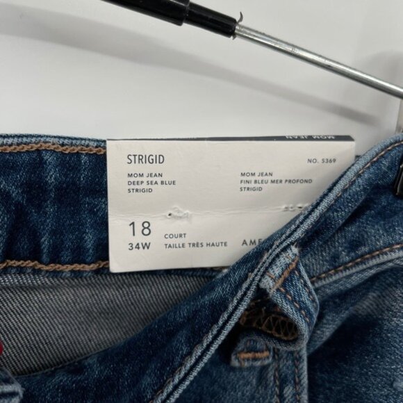 American Eagle Strigid Mom Jeans Deep Sea Blue Distressed Raw Hem 18 Short - Picture 5 of 11